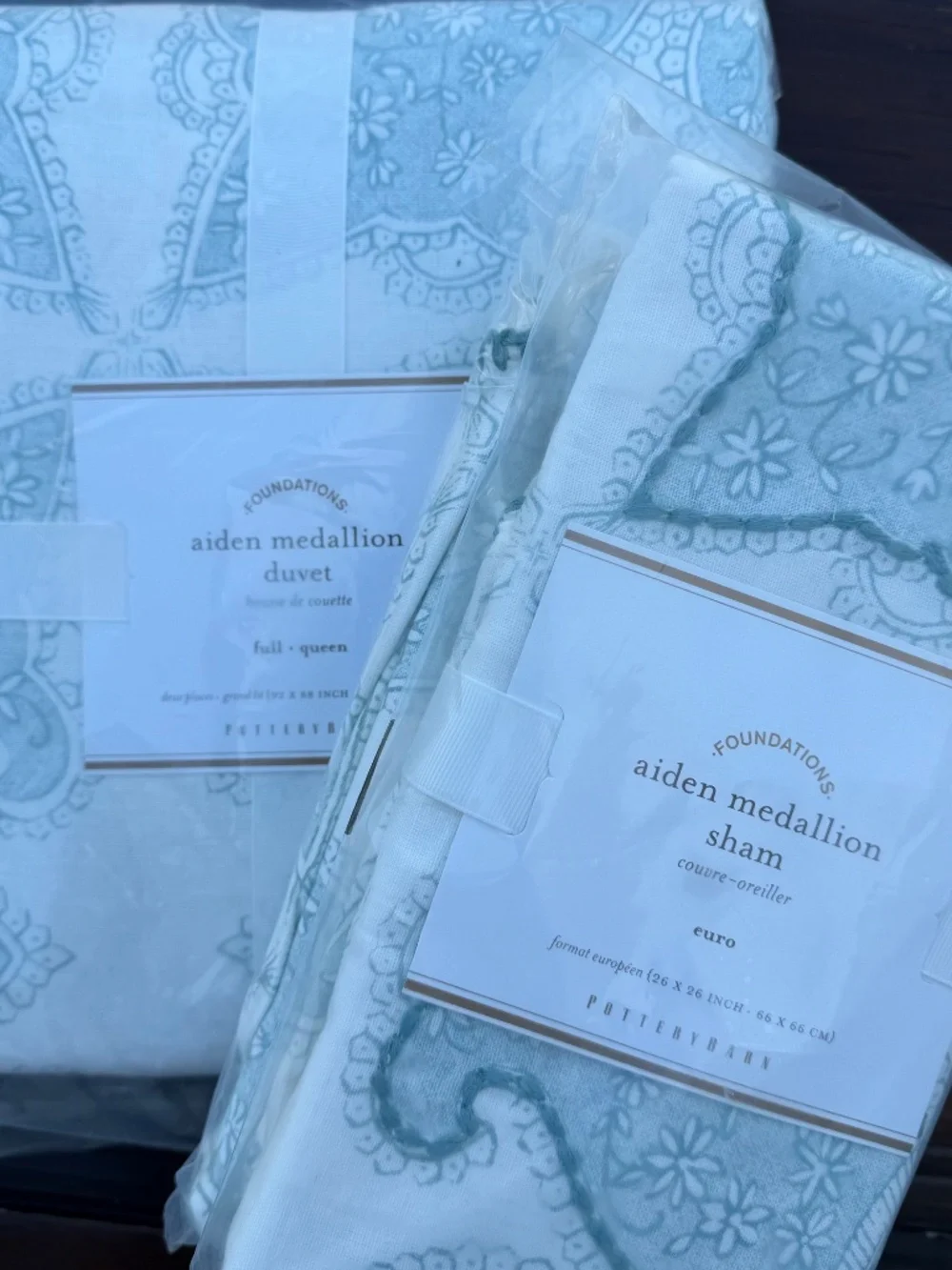 Pottery Barn Aiden Medallion Duvet (blue) Full Queen And 2 Euro Shams Brand New